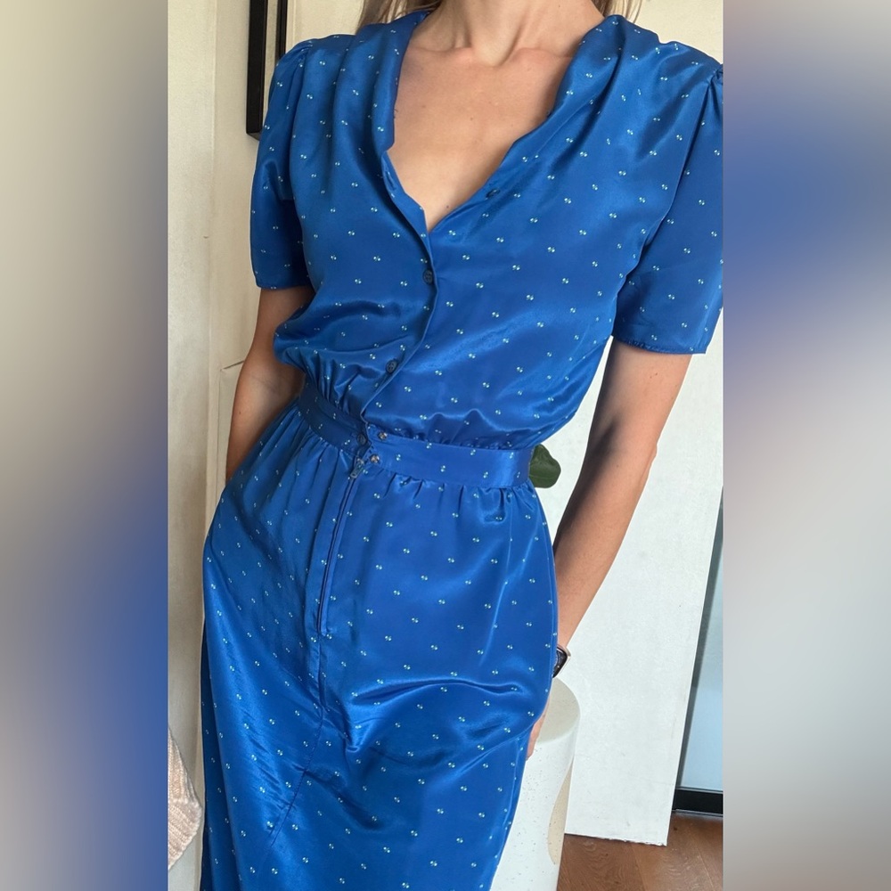 Vintage blue button up midi dress